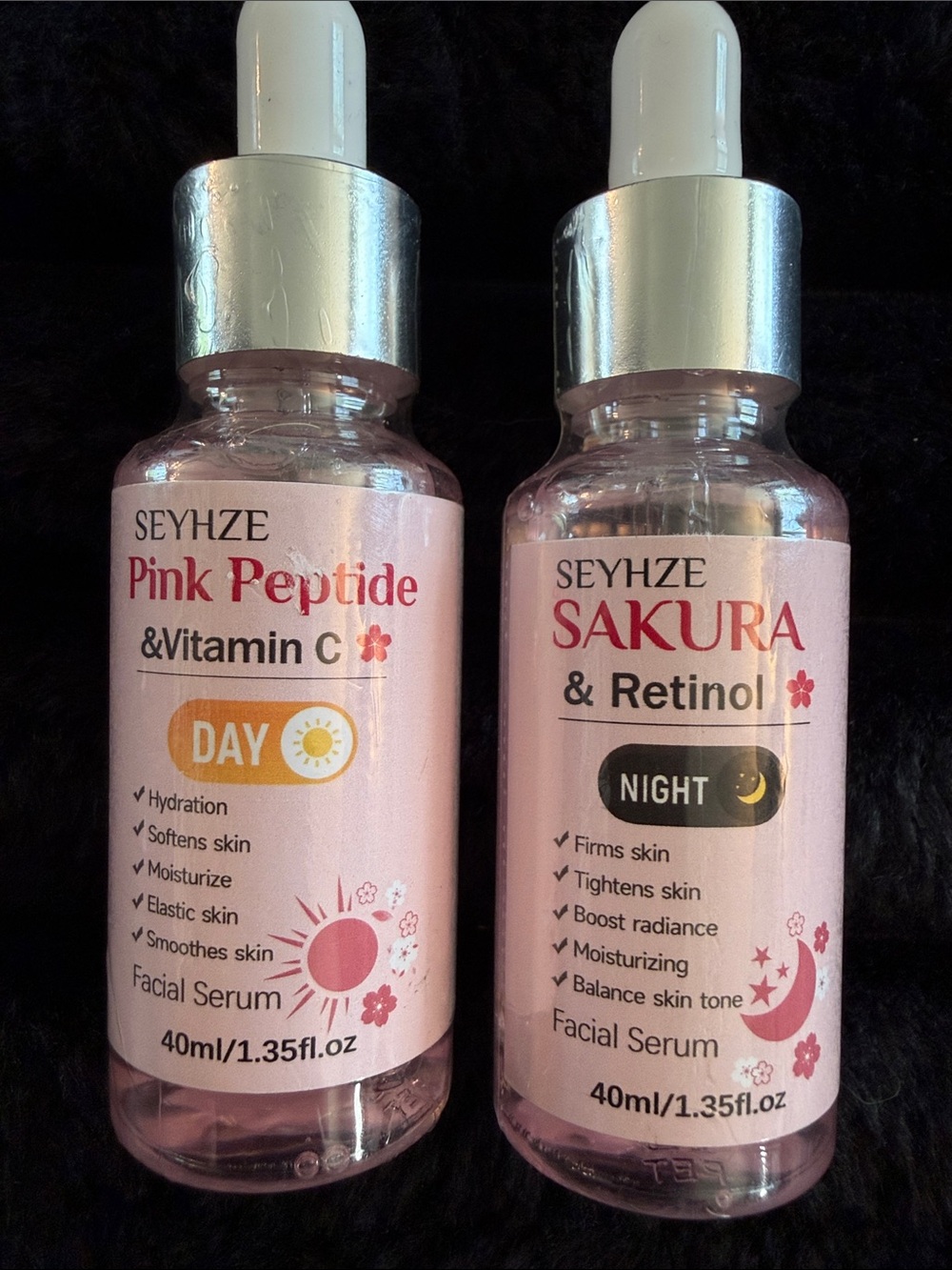 Pink Peptide & Vitamin C Day and Sakura Retinol Night Facial Serum - Pink